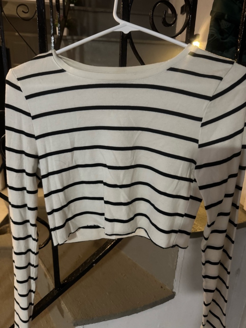 a new day Black & White Striped Long-Sleeve Cropped Top